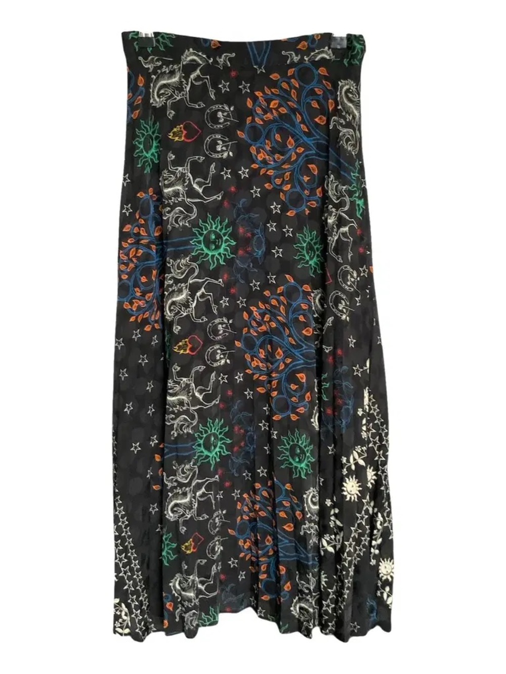 Sandro Black Maxi Skirt with Multicolor Celestial & Botanical Print